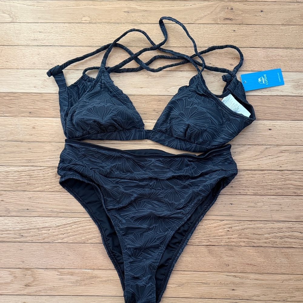 Cupshe Black Textured Bikini Set - MEDIUM
